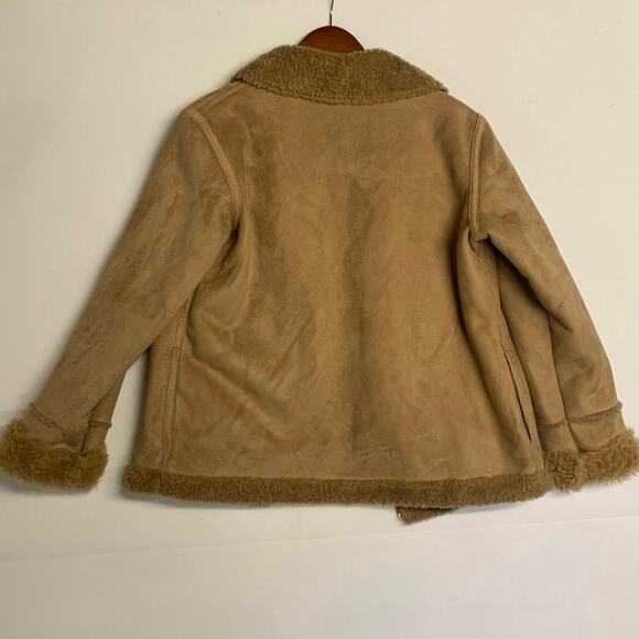 Liu Jo Coat Jacket Faux Suede Shearling Sherpa Penny Lane Moto Lined Tan - Picture 4 of 10